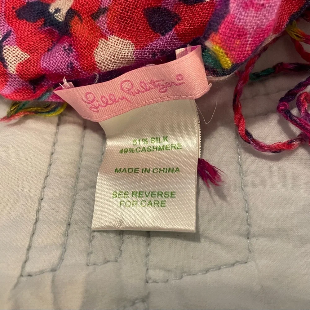 Lilly Pulitzer silk and cashmere Multicolor Floral Fringe Scarf